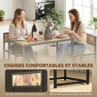 HOMCOM Ensemble table et chaises , table à manger 3 pièces avec 2 chaises encastrables, pour cuisine salon maison, marron(m-6)