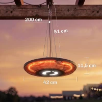 Outsunny Riscaldatore Sospeso da Esterno 2000W con LED, Controllo APP/Telecomando/Touch e Timer, Nero(m-3)