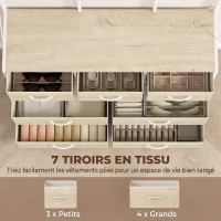 HOMCOM Porte-Manteau 4 en 1, Meuble d'Entrée avec 7 Tiroirs Pliables en Tissu, 14 Crochets et Panneau Grillagé, Chêne(m-6)