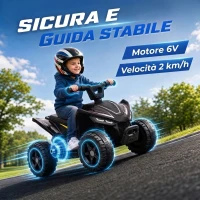 AIYAPLAY Quad Elettrico per Bambini 6V, Marce Avanti, 2 km/h, per 18-48 Mesi, Portata 25 kg, Interno ed Esterno, Nero(m-4)