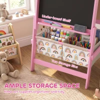 AIYAPLAY Art Easel for Kids, 3-in-1 Kids Easel with Chalkboard, Whiteboard, Paper Roll, Storage, Under-Board Shelf for 3-8, Pink(m-5)