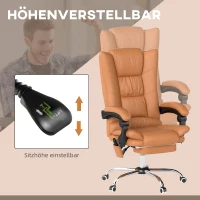 Vinsetto Massage-Bürostuhl, Schreibtischstuhl mit Heizfunktion, Drehstuhl, Liegefunktion, höhenverstellbarer PC-Stuhl, Hellbraun(m-5)