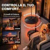 Outsunny Riscaldatore Sospeso da Esterno 2000W con LED, Controllo APP/Telecomando/Touch e Timer, Nero(m-7)