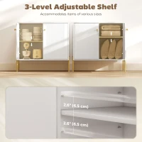 HOMCOM Modern Sideboard Cabinet with Fluted Doors, Kitchen Storage Cabinet with Adjustable Shelf and Steel Legs, White(m-4)