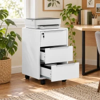 HOMCOM Cajonera de Escritorio con 3 Cajones Ruedas Cerradura y 2 Llaves para Estudio Salón 40x40x63,5 cm Blanco(m-8)