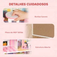AIYAPLAY Casa de Bonecas em Madeira de 3 Andares com Luzes LED, Varanda e 8 Móveis, Rosa, 3-6 Anos(m-7)