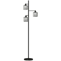 HOMCOM Luminária de Chão 40W, 3 Lâmpadas LED E27, Controle Remoto Magnético, Dimmer, 3 Temperaturas de Cor, Preto(m-1)