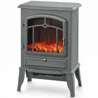 HOMCOM Electric Fireplace Stove, 1000W/2000W, Electric Fire Heater with LED Flame Effect, Adjustable Thermostat, Grey(m-1)
