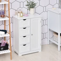 kleankin Armario Auxiliar de Baño Mueble para Baño con Puerta 4 Cajones y Estante Ajustable para Cocina Salón 56x30x83 cm Blanco(m-10)