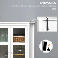 HOMCOM Vitrina de Salón Aparador de Cocina con 2 Puertas de Vidrio 3 Estantes 2 Cajones para Comedor Oficina 80x40x160cm Blanco(m-6)