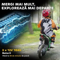 HOMCOM Motocicletă Electrică pentru Copii cu Accelerație Manuală, 2 Viteze, 8-16 km/h, Vârsta 8-12 Ani, Verde(m-6)