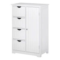 kleankin Armario Auxiliar de Baño Mueble para Baño con Puerta 4 Cajones y Estante Ajustable para Cocina Salón 56x30x83 cm Blanco(m-1)