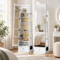 HOMCOM Espejo Joyero con Luces LED Armario Joyero con Espejo Entero Giratorio de 360° Cajón Cerradura Blanco(m-8)