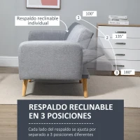 HOMCOM Sofá Cama de 3 Plazas Moderno 173x75x73 cm Sofá Cama Plegable Tapizado en Lino Sintético con Respaldo Ajustable en 3 Niveles y Reposabrazos Desmontables para Salón Oficina Gris(m-5)