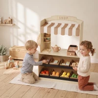 AIYAPLAY Pretend Play Shop, Wooden Kids Grocery Store Playset with Play Food, Cash Register, Chalkboard, 61 Accessories for 3-8(m-14)