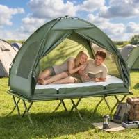 Outsunny Set da Campeggio Tenda Letto 2 Persone Materasso Gonfiabile con Borsa per il Trasporto Polietilene Verde(m-2)