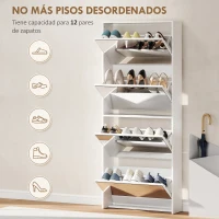 HOMCOM Zapatero Estrecho con Espejo y 4 Puertas Abatibles para 12  Pares de Zapatos 63x17x146 cm Blanco(m-5)