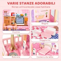 AIYAPLAY Casa delle Bambole in Legno per Bambini, 2 Piani, 11 Mobili e 2 Bambole, Regalo per Ragazze 3-6 Anni, Rosa(m-3)