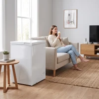 HOMCOM 91L Freestanding Chest Freezer with Removable Storage Basket, Chest Freezer with Mechanical Temperature Control, White(m-9)