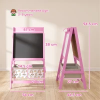 AIYAPLAY Cavalete Infantil 3 em 1 Dupla Face, Quadro Negro e Quadro Branco, Rolo de Papel, Cestos, Prateleira, 3-8 Anos, Rosa(m-3)