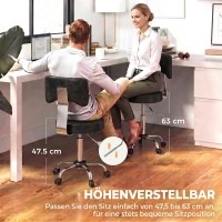 HOMCOM Rolkruk, in hoogte verstelbare salonkruk van PU-leer met gevoerde zitting, rugleuning en wielen, zwart(m-4)