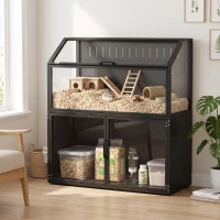 PawHut Cage Hamster 2-en-1 avec Armoire de Rangement pour Rongeur Hamster Syrien et Souris Acier et Acrylique Noir(m-11)