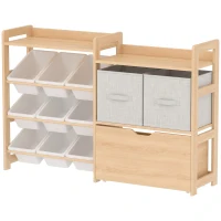 AIYAPLAY Estante Infantil para Brinquedos com 9 Caixas, 2 Cestos em Tecido, Gaveta com Rodas e 2 Prateleiras, 3-8 Anos, Natural(m-11)