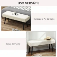 HOMCOM Banco Pie de Cama Tapizado en Pana con Asiento Acolchado Diseño Capitoné y Patas de Acero para Dormitorio Blanco Crema(m-6)