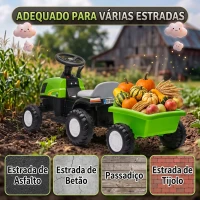 AIYAPLAY Trator Elétrico para Crianças 6V com Reboque Amovível, Luzes, Música, Buzina e Pedal, 2,5 km/h, Verde, 1-3 Anos(m-11)