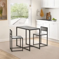HOMCOM Ensemble table et chaises , table à manger 3 pièces avec 2 chaises encastrables, pour cuisine salon maison, gris(m-2)