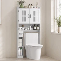 HOMCOM Mobile Sopra WC con Armadietto a 2 Ante Ventilate e Ripiani Aperti, Barra Inferiore, 80x19.5x170 cm, Bianco(m-9)