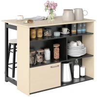 HOMCOM 3-tlg. Barset, Bartisch mit klappbarer Tischplatte, 2 Barhocker, 6 Staufächer, schwarz+Eiche, 116 x 70 x 89,5 cm(m-12)