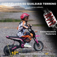 HOMCOM Moto Elettrica per Bambini con Acceleratore Manuale, 2 Velocità 8-16km/h, Età 8-12 Anni, Rosa(m-7)