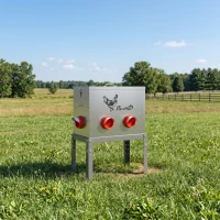PawHut Futterautomat Hühner 18 kg Füllmenge mit abschließbarer Deckel verstellbarer Beine 6 Öffnungen 42x25x55,5 cm Silber(m-9)