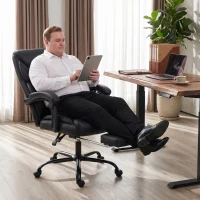 HOMCOM Executive Office Chair, 180kg Big and Tall PU Desk Chair with Linked Armrests, Pocket Spring Cushion, Adjustable Height, Rocking Function, 165° Reclining Backrest, Footrest, PU Casters, Black(m-9)