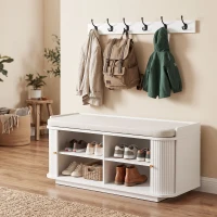 HOMCOM Hallway Storage Unit, Hallway Furniture Set with Shoe Storage Cabinet and 5 Hooks Coat Rack, White(m-9)