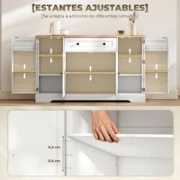 HOMCOM Aparador de Cocina con Cajón Estantes en las Puertas Estantes Ajustables Barra de Café 138x40x83,5 cm Blanco(m-6)