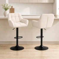 HOMCOM Barhocker 2er-Set Retro-Design höhenverstellbar Kunstleder Leinenoptik Creme + Schwarz(m-2)