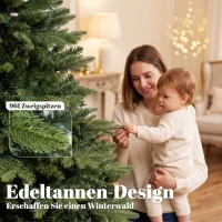 HOMCOM Kunstkerstboom 180 cm, edelden, vol model met scharnierende takken, 961 takpunten, inklapbare houten standaard, groen(m-5)