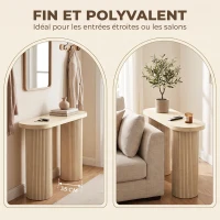 HOMCOM Table Console Cannelée, Rangement Dissimulé, Pieds Colonnes, Style Rustique, Console d'Entrée Étroite, 103x35x80cm Chêne(m-6)