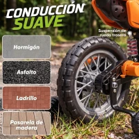 AIYAPLAY Moto Eléctrica Niños 12V 2 Ruedas Auxiliares Desmontables 2 Motores Suspensión Trasera 3 km/h 3-6 Años Naranja(m-8)