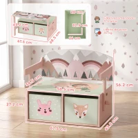 AIYAPLAY Banco Infantil Convertible 3 en 1 Juego de Mesa y Silla Baúl de Juguetes con 2 Cajones de Tela 3-6 Años Rosa(m-3)