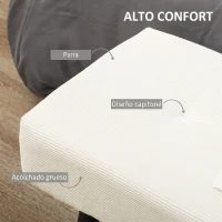 HOMCOM Banco Pie de Cama Tapizado en Pana con Asiento Acolchado Diseño Capitoné y Patas de Acero para Dormitorio Blanco Crema(m-4)