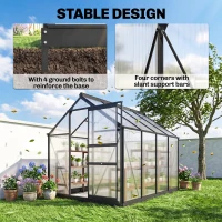 Outsunny 6 x 8ft Polycarbonate Greenhouse, Large Walk in Green House with Slide Door and Window, Garden Plants Grow House with Aluminium Frame and Foundation, Grey(m-7)