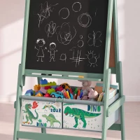 AIYAPLAY Art Easel for Kids, 3-in-1 Kids Easel with Chalkboard, Whiteboard, Paper Roll, Storage, Under-Board Shelf for 3-8, Green(m-9)