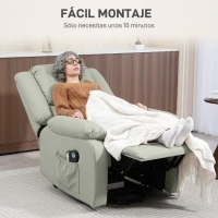 HOMCOM Sillón Levanta Personas Eléctrico con 8 Punto de Masaje Función Calentamiento 2 Controles Remotos y Bolsillo Gris Claro(m-8)