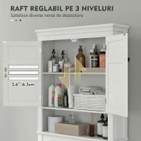 HOMCOM Dulap deasupra toaletei cu 2 uși și raft deschis, bară inferioară, 70x20x175 cm, alb(m-6)