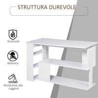 HOMCOM Scrivania ad Angolo con 5 Ripiani, 120 x 100 x 74.5cm, Bianca(m-6)