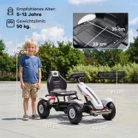 HOMCOM Gokart Tretauto mit Handbremse, verstellbarem Sitz, Vor- und Rückwärtsgang, bis 50kg für Kinder 5-12 Jahren Weiß(m-3)