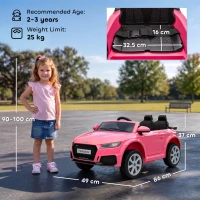AIYAPLAY 12V Audi TT RS Licensed Electric Car, Electric Ride On Toy with Remote Control, Dual Motors, 4-Wheel Suspension, Pink(m-3)